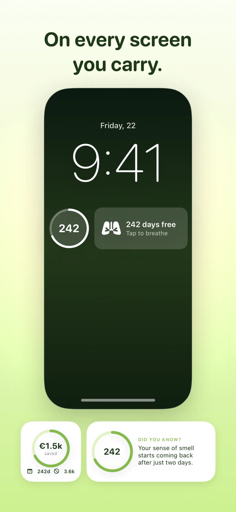 On every screen you carry — lock-screen widgets.